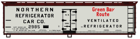 Early 40' Wood Reefer - Kit -- Green Bay Route NRC #2985 (gray, Boxcar Red, black, red)