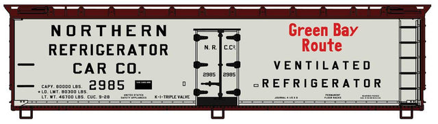 Early 40' Wood Reefer - Kit -- Green Bay Route NRC #2985 (gray, Boxcar Red, black, red)