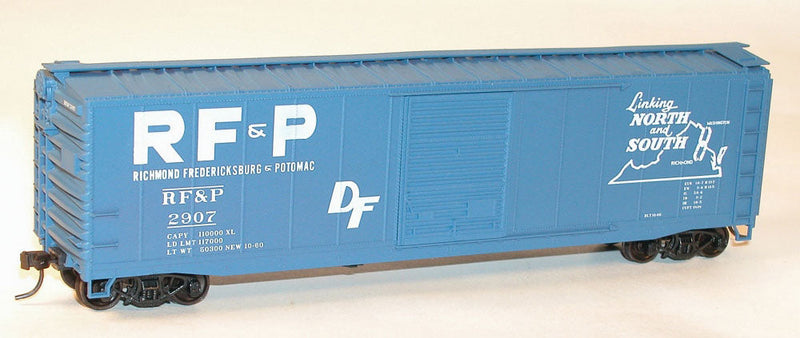 50' Single-Door Riveted-Side Boxcar - Kit -- Richmond, Fredericksburg & Potomac #2907 (blue, Billboard RF&P, Linking Logo