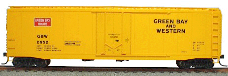 AAR 50' Riveted-Side Plug-Door Boxcar - Kit -- Green Bay & Western (yellow w/red, white & black lettering)