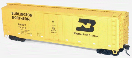 AAR 50' Riveted-Side Plug-Door Boxcar - Kit -- Western Fruit Express/Burlington Northern RBWX #79248 (yellow, black)