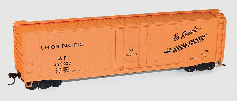 AAR 50' Riveted-Side Plug-Door Boxcar - Kit -- Union Pacific #499032 (yellow, black, Be Specific Slogan)