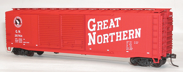 AAR 50' Riveted-Side Double-Door Boxcar - Kit -- Great Northern (red)