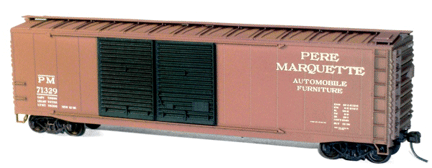 AAR 50' Riveted-Side Double-Door Boxcar - Kit -- Pere Marquette (Oxide, black Doors, Auto Service)
