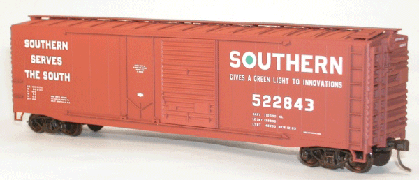 50' Welded-Side Combination-Door Boxcar - Kit -- Southern (Oxide, white; "Green Light to Innovations")