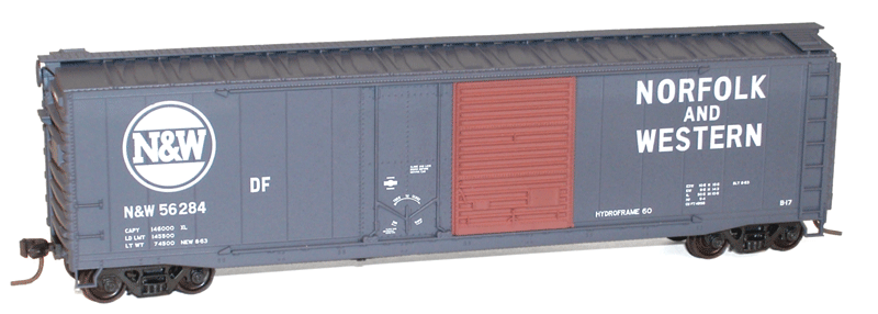 50' Welded-Side Combination-Door Boxcar - Kit -- Norfolk & Western #56284 (blue, Boxcar Red, white, Hamburger Logo)