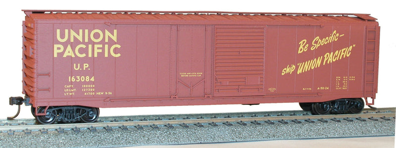 50' Welded-Side Combination-Door Boxcar - Kit -- Union Pacific #163084 (Boxcar Red, yellow, Be Specific Slogan)