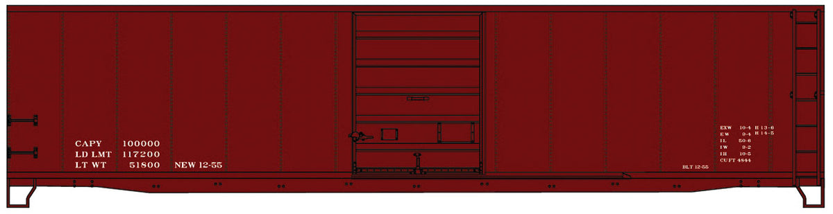 50' Steel Boxcar w/8' Superior Doors, Roofwalk, High Ladders, Brakewheel - K -- Data Only (Oxide)