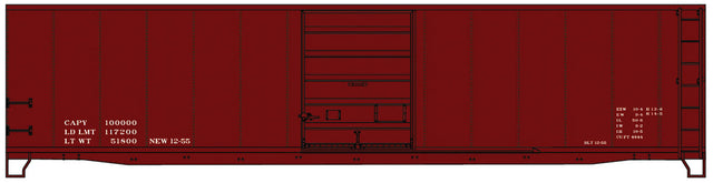 50' Steel Boxcar w/8' Superior Doors, Roofwalk, High Ladders, Brakewheel - K -- Data Only (Oxide)