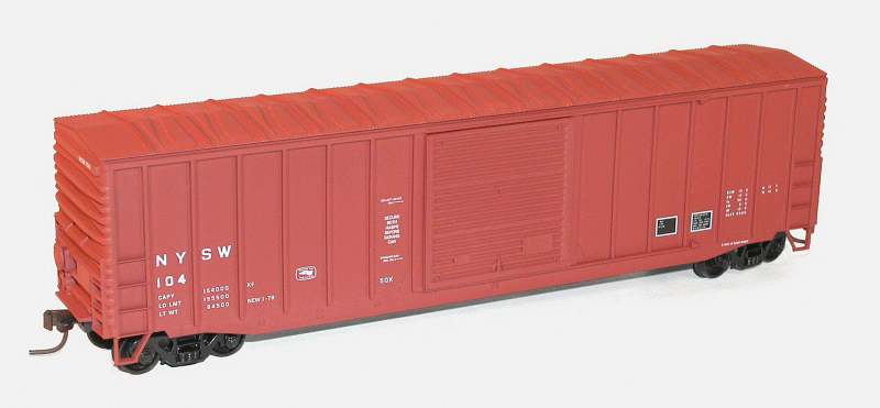 50' Exterior-Post Modern Boxcar - Kit -- New York, Susquehanna & Western #104 (Boxcar Red, Reporting Marks Only)