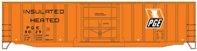 50' Exterior-Post Modern Boxcar - Kit -- Pacific Great Eastern #8029 (yellow, black, white, Heated/Insulated Markings