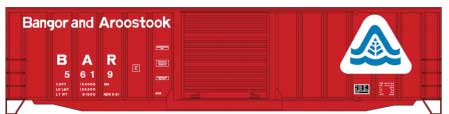 50' Exterior-Post Modern Boxcar - Kit -- Bangor & Aroostook #5619 (red, blue, white)