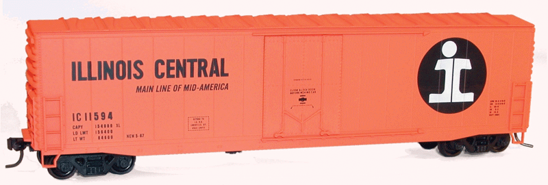 50' Welded-Side Plug-Door Boxcar - Kit -- Illinois Central #11594 (orange, black, large Split Rail Logo)