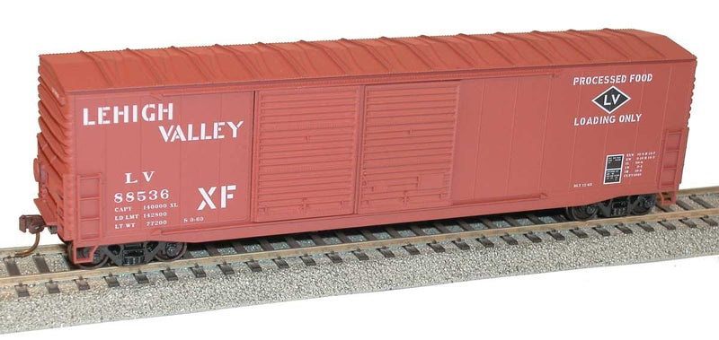50' Welded-Side Double-Door Boxcar - Kit -- Lehigh Valley #85538 (Boxcar Red, black, Processed Food Service)