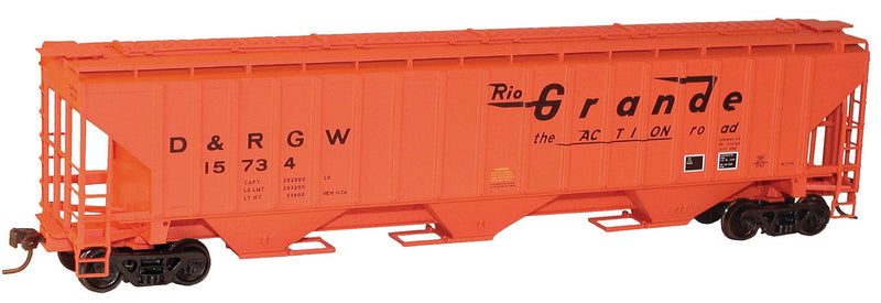 Pullman-Standard 4750 3-Bay Covered Hopper - Kit -- Denver & Rio Grande Western #15734 (orange, black, Large Flying Grande)