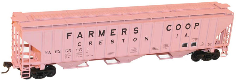 Pullman-Standard 4750 3-Bay Covered Hopper - Kit -- Farmers Co-Op, Creston, Iowa NAHX #55351 (pink, black)