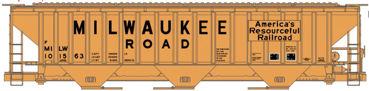 Pullman-Standard 4750 3-Bay Covered Hopper - Kit -- Milwaukee Road #101563 (yellow, black; "Resourceful Railroad" Slogan)