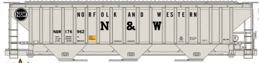 Pullman-Standard 4750 3-Bay Covered Hopper - Kit -- Norfolk & Western #176962 (gray, black, Block N&W & Hamburger Logo)