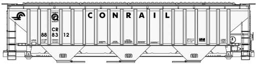 Pullman-Standard 4750 3-Bay Covered Hopper - Kit -- Conrail #888312 (gray, black; Small Quality Logo)