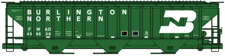 Pullman-Standard 4750 3-Bay Covered Hopper - Kit -- Burlington Northern FW&D #459638 (Cascade Green, large logo & lettering)