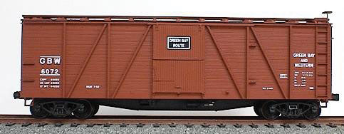 40' 6-Panel Single-Sheathed Wood Boxcar w/Wood Doors & Ends - Kit -- Green Bay & Western (Mineral Red)