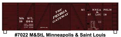 40' 6-Panel Single-Sheathed Wood Boxcar w/Wood Doors & Ends - Kit -- Minneapolis & Saint Louis #18264 (Boxcar Red, Peoria Gateway Slogan)