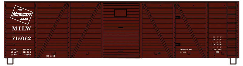 40' 6-Panel Single-Sheathed Wood Boxcar with Steel Doors and Ends - Kit -- Milwaukee Road #715062 (Boxcar Red)