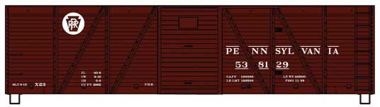 40' 6-Panel Single-Sheathed Wood Boxcar w/Steel Doors & Ends - Kit -- Pennsylvania Railroad #538129 (Tuscan, Circle Keystone)