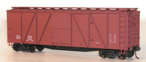 40' 6-Panel Single-Sheathed Wood Boxcar w/Wood Doors & Steel Ends - Kit -- Data Only (Oxide)