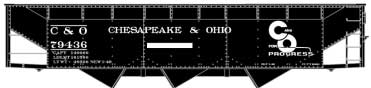 AAR 70-Ton Offset-Side 3-Bay Hopper - Kit -- Chesapeake & Ohio (black, Progress Logo)