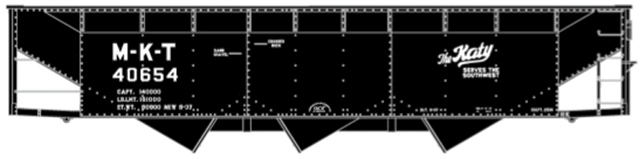 AAR 70-Ton Offset-Side 3-Bay Hopper - Kit -- Missouri-Kansas-Texas #40654 (black, Katy Logo)-1