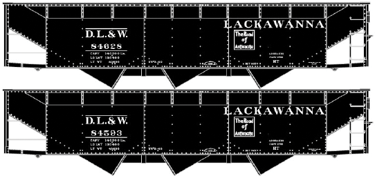 AAR 70-Ton Offset-Side 3-Bay Hopper 2-Pack - Kit -- Delaware, Lackawanna & Western #84628, 84593 (black)