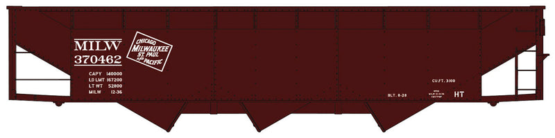 AAR 70-Ton Offset-Side 3-Bay Hopper - Kit -- Milwaukee Road #370462 (Boxcar Red, CMStP&P Logo)