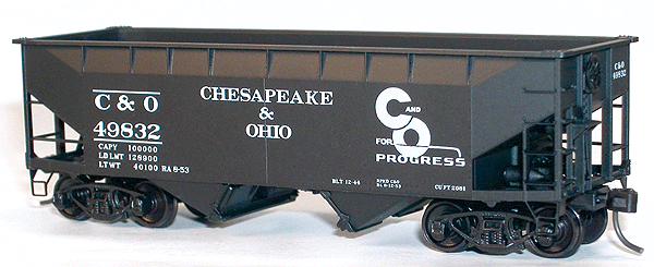 50-Ton Offset-Side 2-Bay Hopper - Kit -- Chesapeake & Ohio (black, Progress Logo)