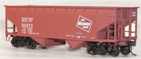 50-Ton Offset-Side 2-Bay Hopper - Kit -- Milwaukee Road (brown, Large White Logo)