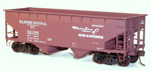 50-Ton Offset-Side 2-Bay Hopper - Kit -- Illinois Central (Oxide, white; "Main Line of Mid-America" slogan)