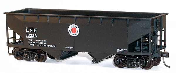 50-Ton Offset-Side 2-Bay Hopper - Kit -- Lehigh & New England (black, Centered Logo)