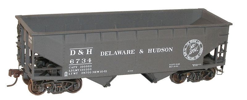 50-Ton Offset-Side 2-Bay Hopper - Kit -- Delaware & Hudson #6734 (black, Bridge Line Logo)