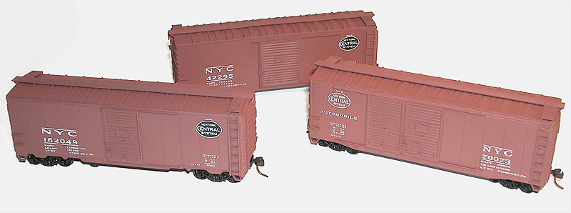 40' Steel Boxcar 3-Car Set - Kit -- New York Central #162049, 70923, 42295 ('50s Scheme; Boxcar Red, System Logo
