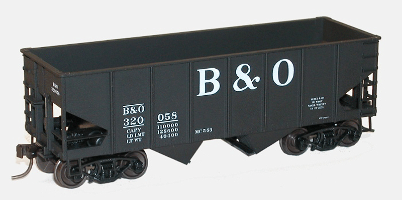 USRA 55-Ton 2-Bay Open Hopper 3-Pack - Kit -- Baltimore & Ohio #320058, 320167, 320493 (black, Large B&O)