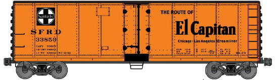 40' Steel Reefer w/Hinged Door - Kit -- Santa Fe #33850 (orange, black, El Capitan Slogan)