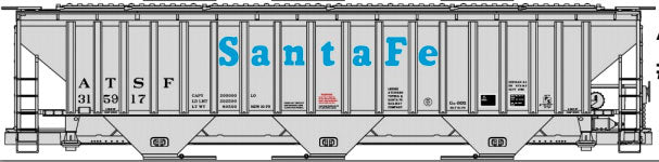 Pullman-Standard 4750 3-Bay Covered Hopper - Kit -- Santa Fe (gray, blue)