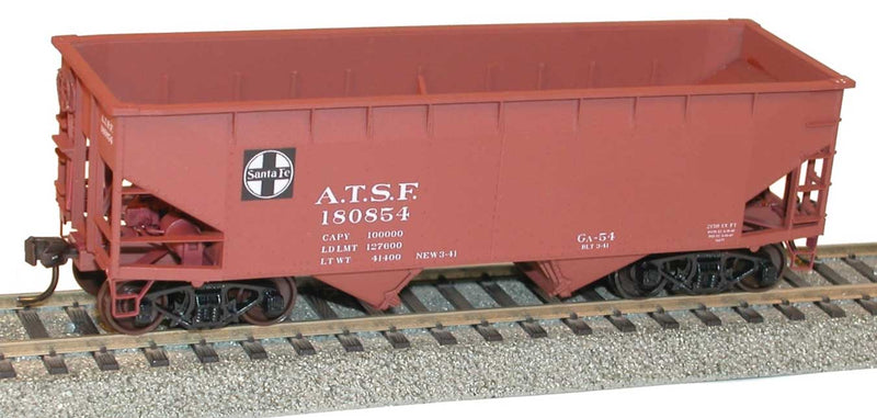 50-Ton Offset-Side 2-Bay Hopper 3-Pack - Kit -- Santa Fe #180826, 180854, 180897 (Boxcar Red, black, Square Logo)