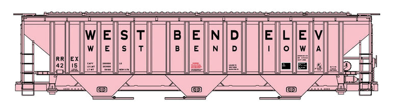 Pullman-Standard 4750 3-Bay Covered Hopper - Kit -- West Bend Elevator RREX #4215 (pink)