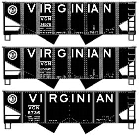 USRA & Canton 2-Bay Hopper 3-Pack - Kit -- Virginian #26079, 26095, 5736 (black, Billboard Lettering)