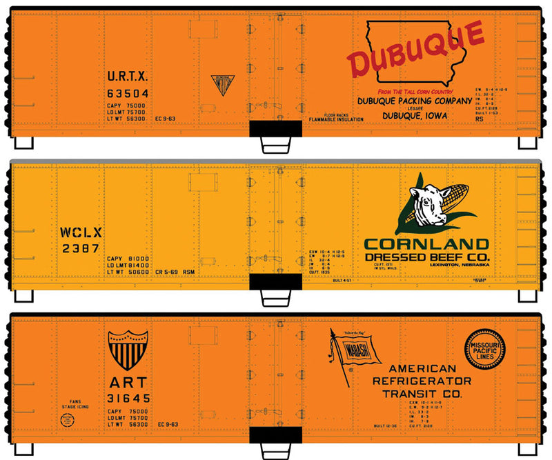 40' Steel Reefer 3-Pack - Kit -- One Each: Dubuque Packing, Wilson Car Lines, American Refrigerator Transit