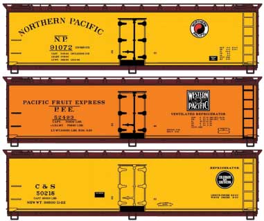 40' Wood Reefer 3-Pack - Kit -- 1 Each Northern Pacific, Pacific Fruit Express and Colorado & Southern