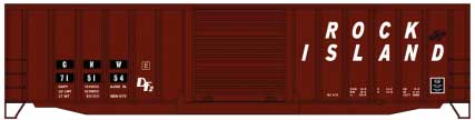 50' Exterior-Post Modern Boxcar - Kit -- Rock Island 715154 (Boxcar Red, Slanted Lettering)