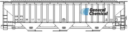 Pullman-Standard 4750 3-Bay Covered Hopper - Kit -- General Chemical GRPX #944236 (white, blue, black)