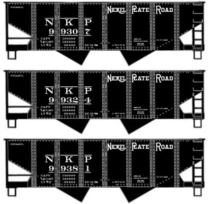 USRA 2-Bay 55-Ton Open Hopper 3-Pack - Kit -- Nickel Plate Road 99307, 99324, 99381 (black)
